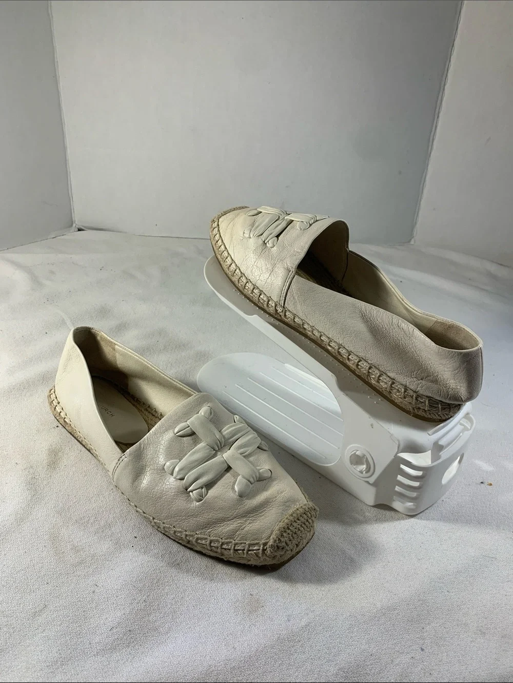 Tory Burch Ines Cream Leather Espadrille Slip-On Flats with Braided Logo Detail